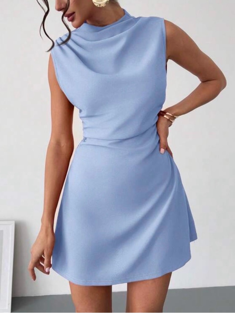 Sleeveless Light Blue Fit & Flare Mini Dress - Picture 2 of 3